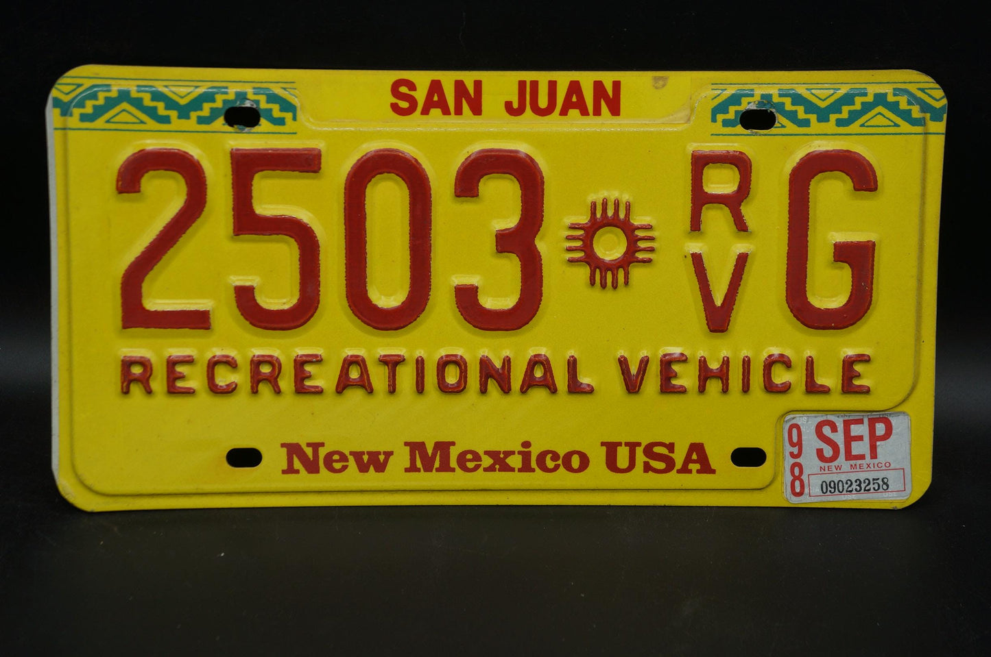 1998 New Mexico Recreational Vehicle RV Yellow License Plate