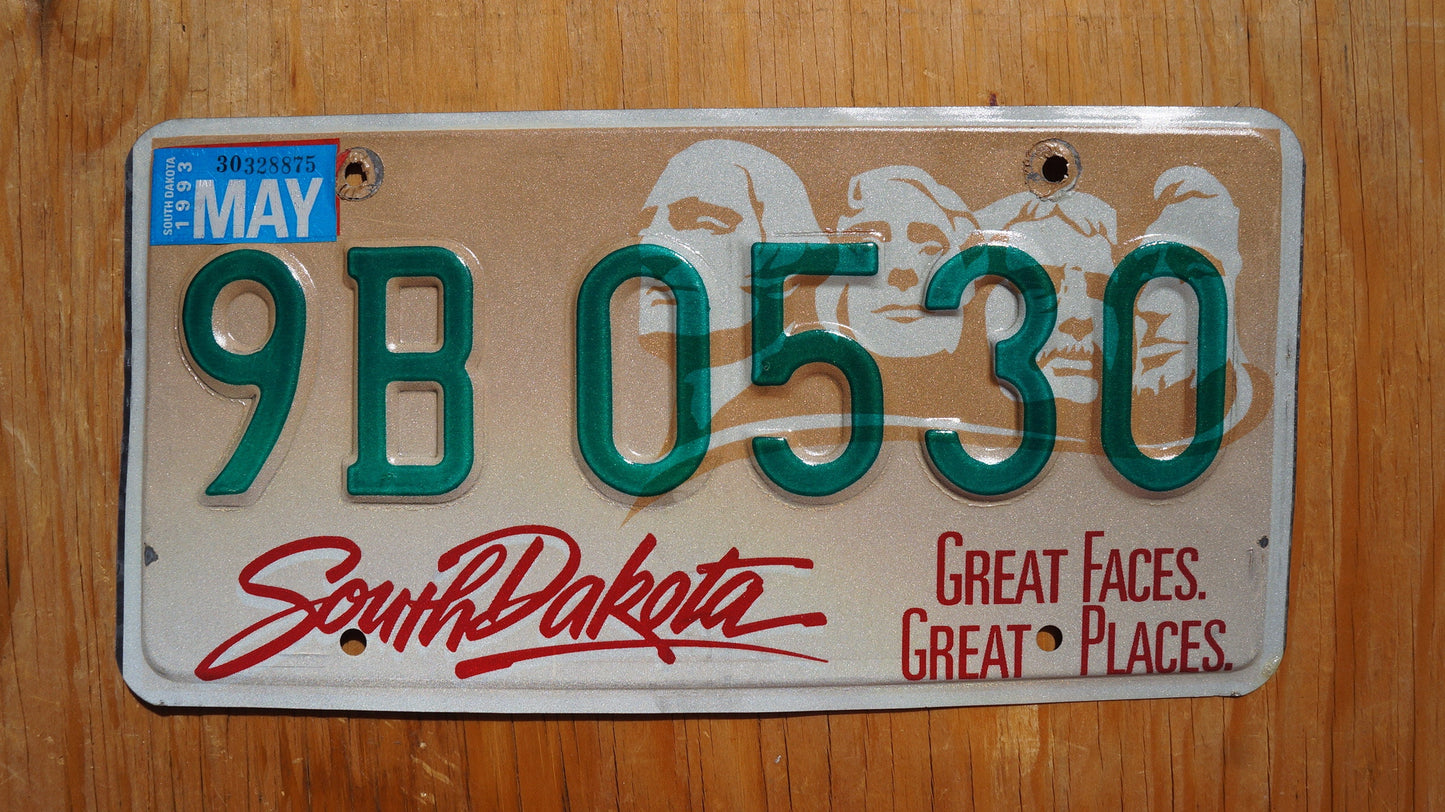 1990s South Dakota License Plate: Mt Rushmore, Green Letters