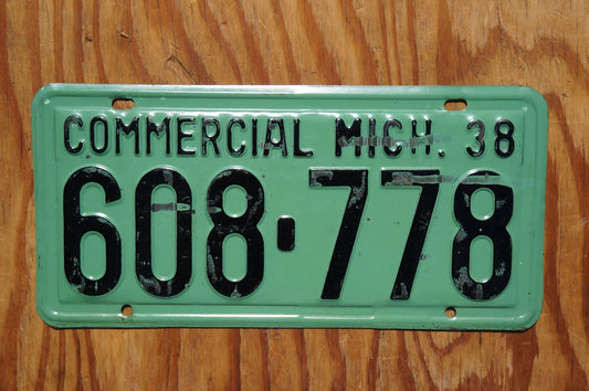 1938 Michigan Commercial Blue License Plate # 608 - 778