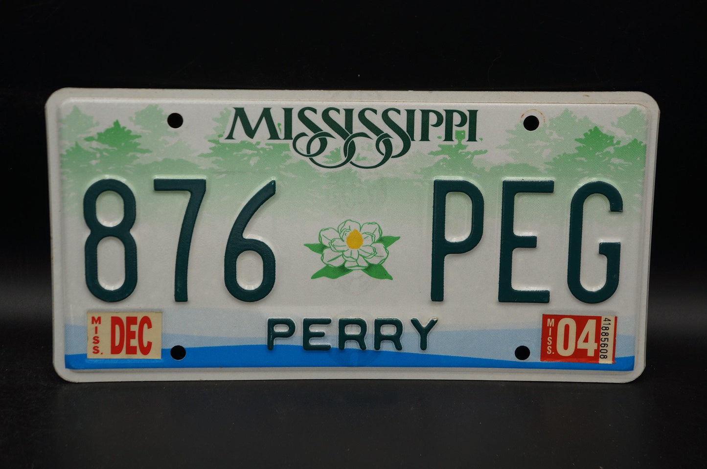 2004 Mississippi Embossed Green White Magnolia Flower License Plate # 876 PEG