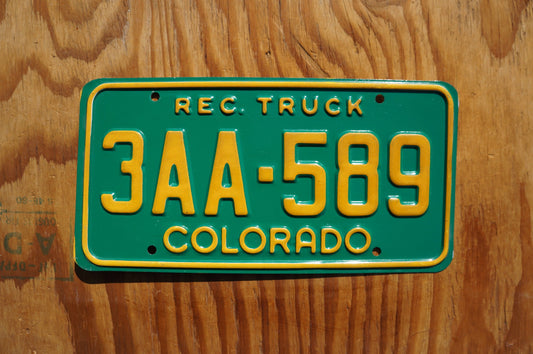 Colorado RECREATIONAL Truck License Plate # 3AA - 589
