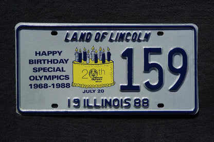 1988 Illinois 20th Special Olympics Happy Birthday License Plate # 159