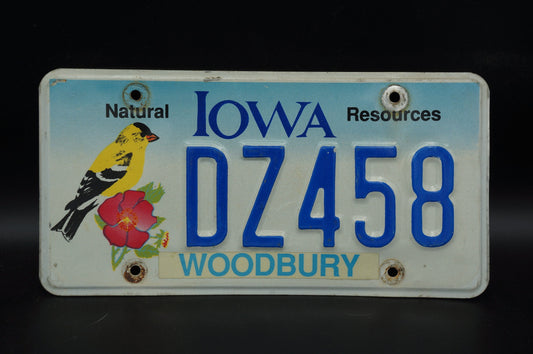 Iowa NATURAL RESOURCES Graphic License Plate - Yellow Bird Red Flower
