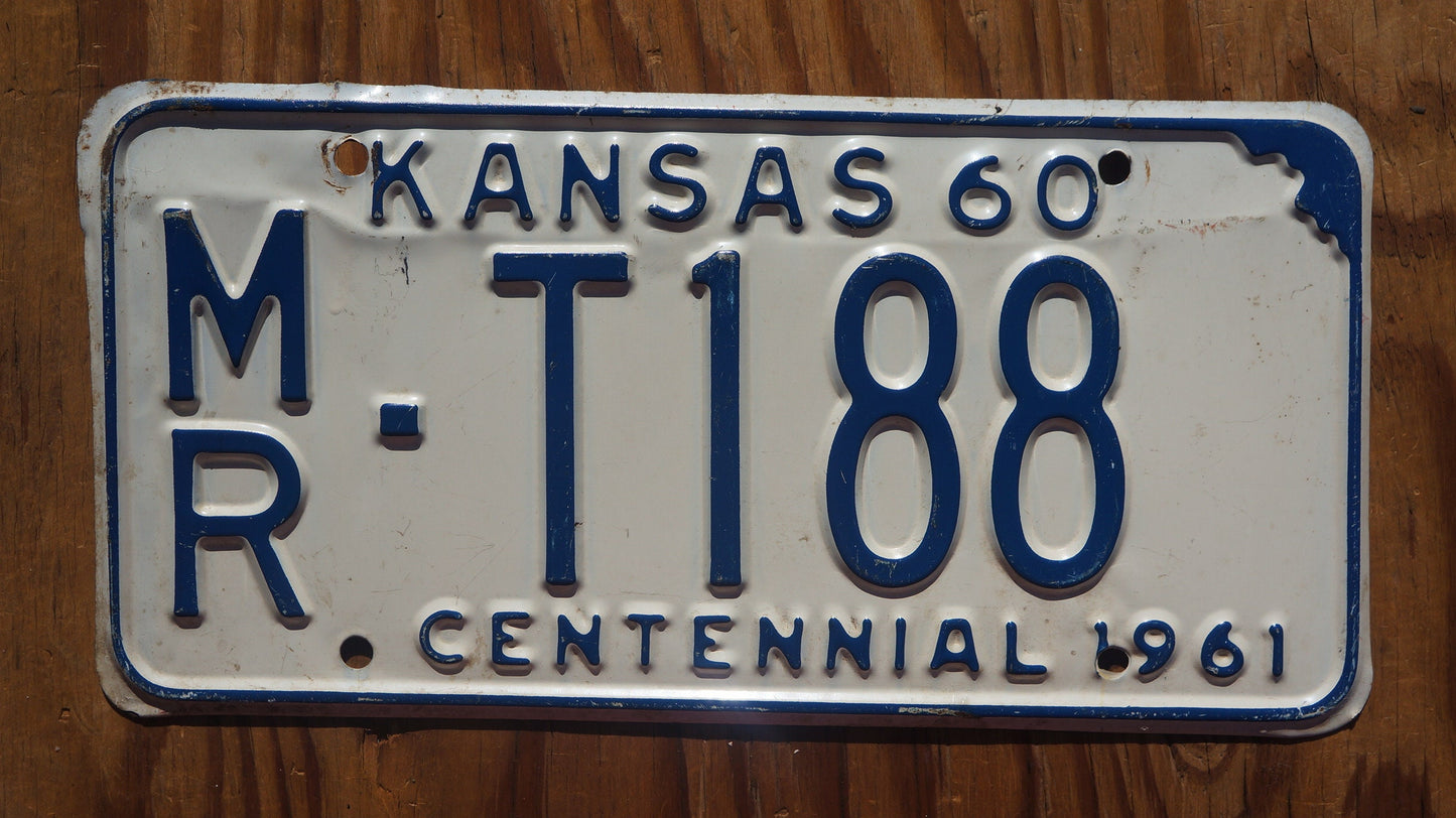 1960 1961 Kansas CENTENNIAL White Truck License Plate # MR - T188