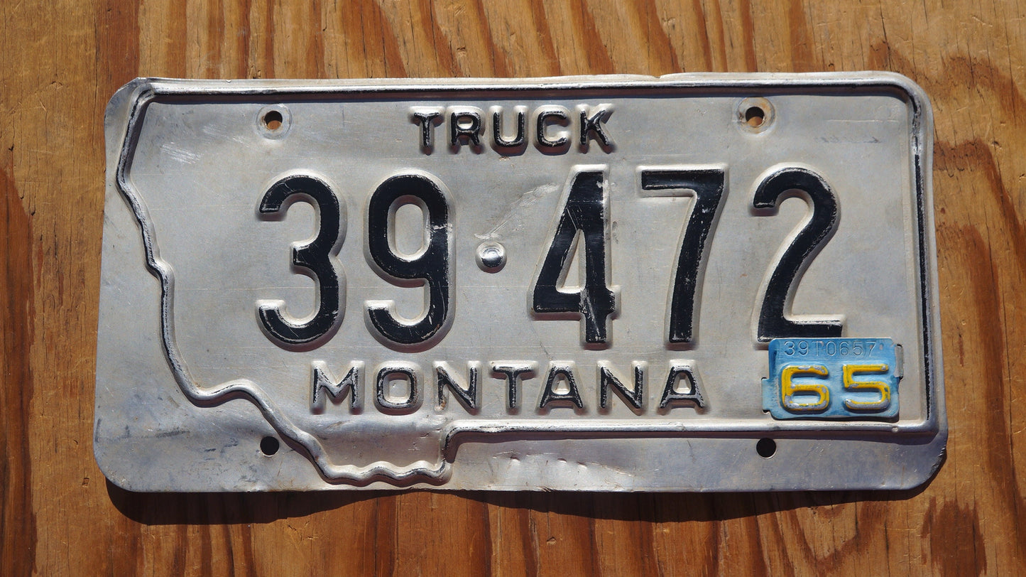 1965 Montana TRUCK Silver License Plate State Shape # 39 - 472