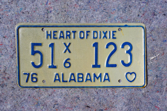 1976 Alabama Vintage License Plate # 51 - 123