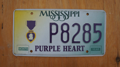 Mississippi PURPLE HEART Embossed License Plate # P8285
