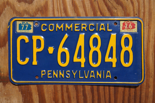 1976 1977 Pennsylvania Blue Vintage License Plate # CP - 64848