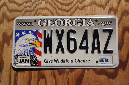 2008 Georgia WILDLIFE License Plate - Give Wildlife a Chance - Eagle and Flag