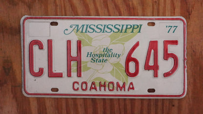 1977 Mississippi Magnolia Flower Graphic The Hospitality State License Plate COAHMOMA County