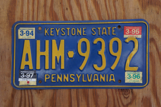 1994 1995 1996 1997 Pennsylvania KEYSTONE STATE Blue License Plate