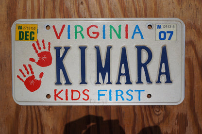 2007 Virginia KIDS FIRST Vanity License Plate KIMARA