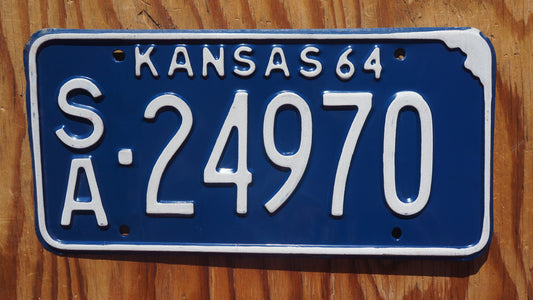 1964 Kansas Vintage BLUE License Plate # 24970