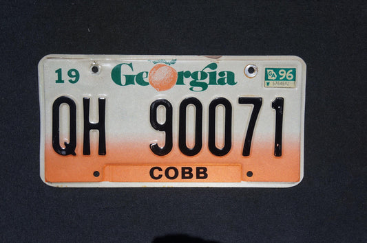 1996 Georgia Peach License Plate COBB County