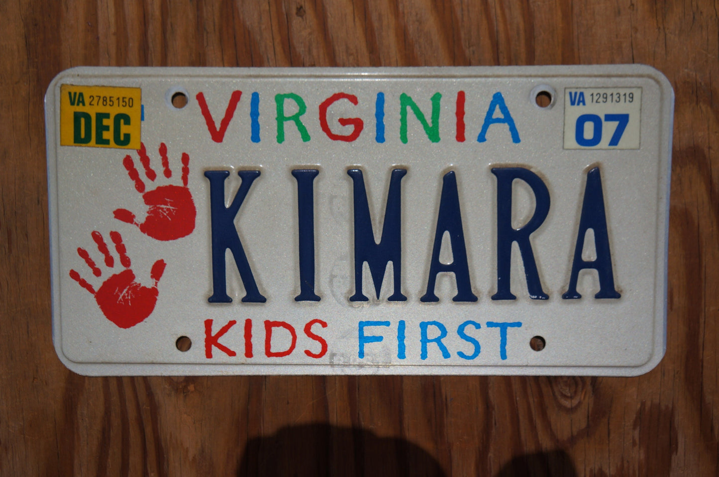 2007 Virginia KIDS FIRST Vanity License Plate KIMARA
