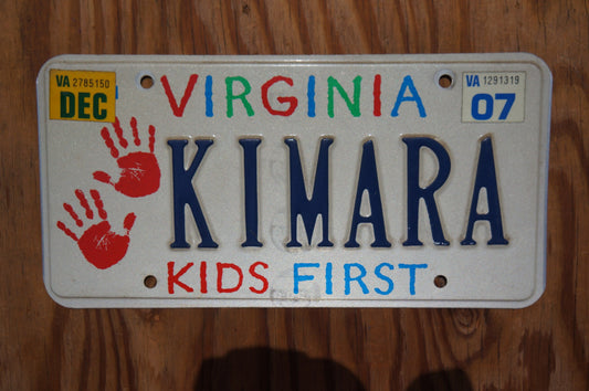 2007 Virginia KIDS FIRST Vanity License Plate KIMARA