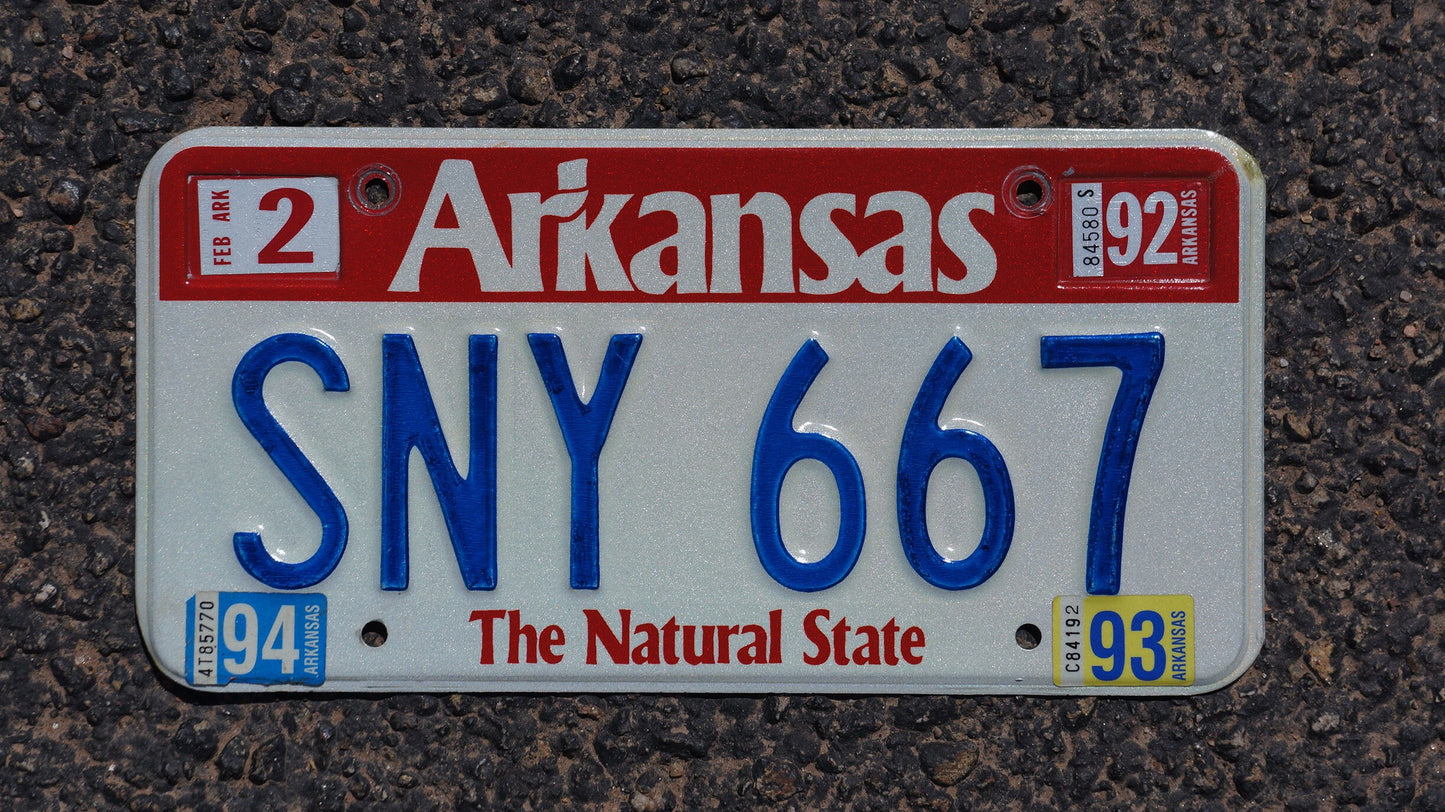 1992 Arkansas The Natural State Red Blue License Plate