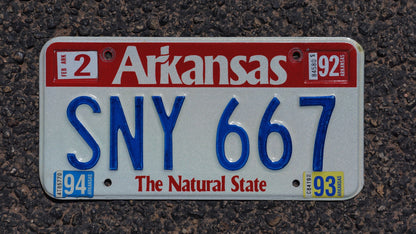 1992 Arkansas The Natural State Red Blue License Plate