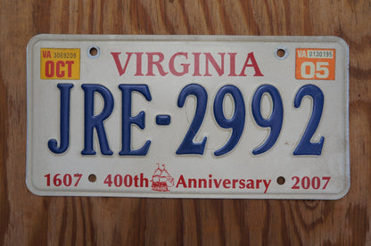 2005 Virginia 400th Anniversary License Plate # JRE - 2992
