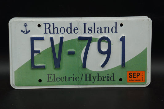 2022 Rhode Island ELECTRIC / HYBRID Vehicle License Plate Ocean State # EV - 791 Green Wave