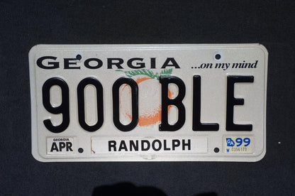 1999 Georgia On My Mind Peach License Plate RANDOLPH County # 900 BLE