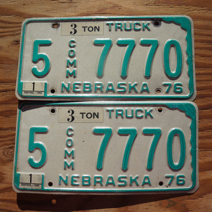 1976 Nebraska TRUCK License Plate PAIR / SET # 7770 - 3 Ton