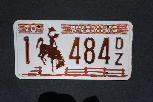 1978 Wyoming Cowboy Horse Fence Brown License Plate # 484 DZ
