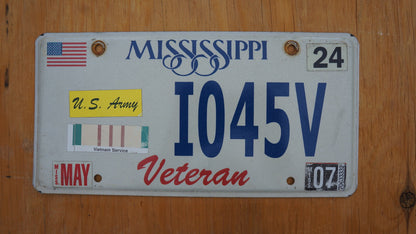 2007 Mississippi US Army Veteran Flag License Plate # I045V