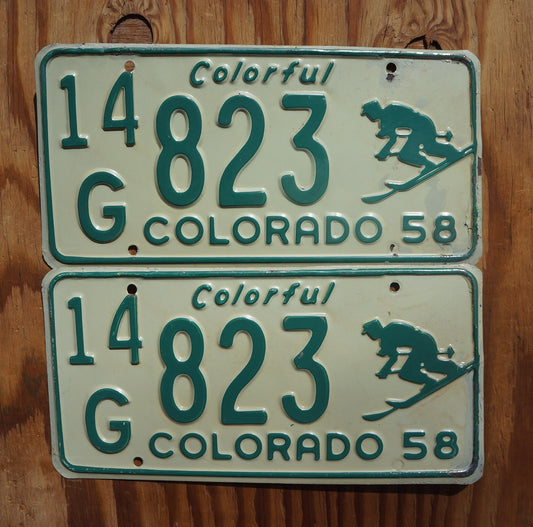 1958 Colorado SKIER License Plate Pair / Set