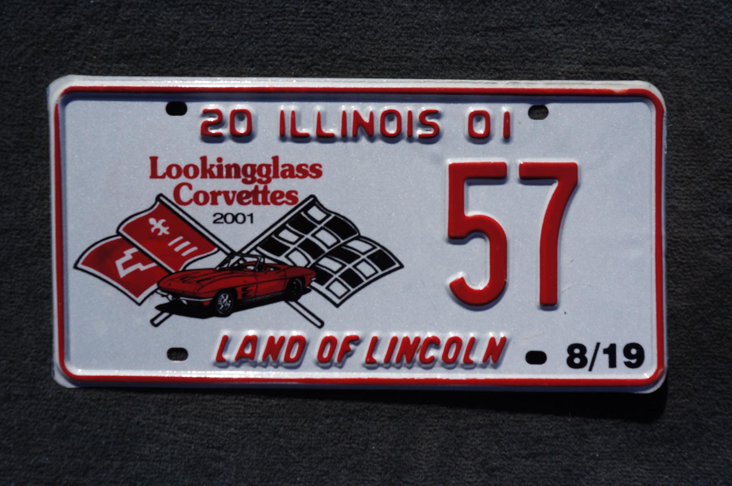 2001 Illinois Lookingglass Corvettes License Plate # 57
