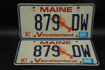 1999 Maine LOBSTER License Plate PAIR / SET - Vacationland