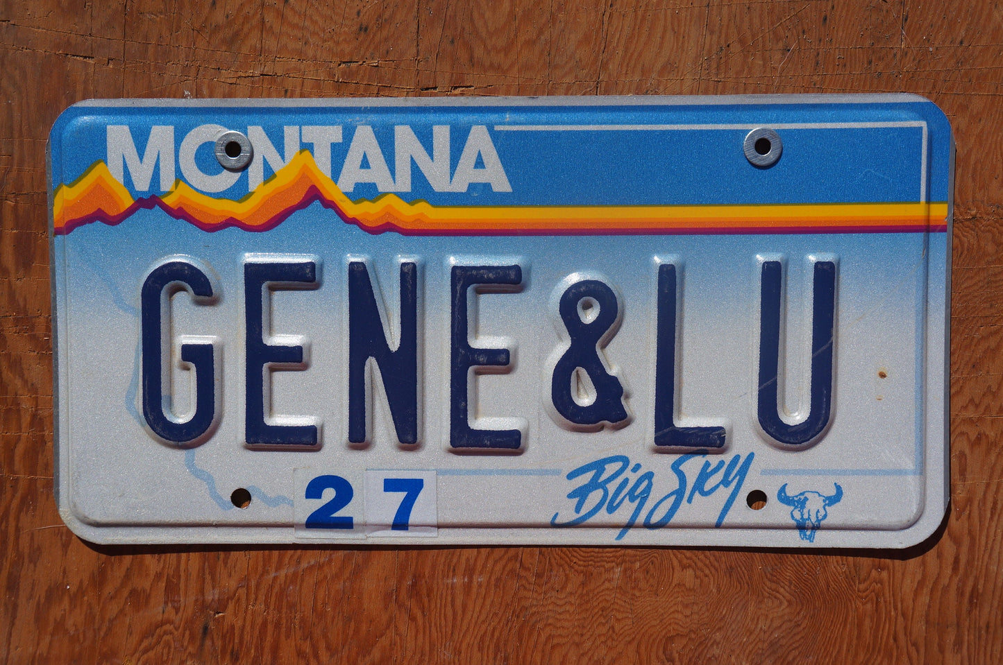 1990s Montana Vanity Big Sky Blue License Plate # GENE & LU