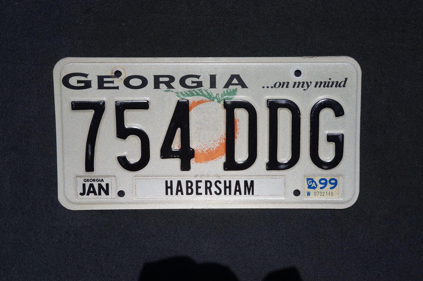 1999 Georgia On My Mind Peach License Plate HABERSHAM County