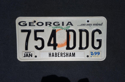 1999 Georgia On My Mind Peach License Plate HABERSHAM County