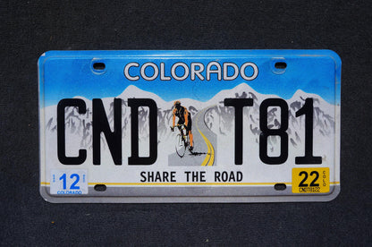 2022 Colorado SHARE THE ROAD Snow Mountains Blue License Plate Biker Cyclist Biking