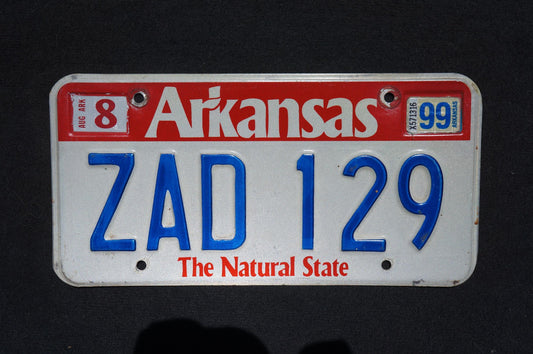 1999 Arkansas The Natural State Red Blue License Plate # ZAD 129