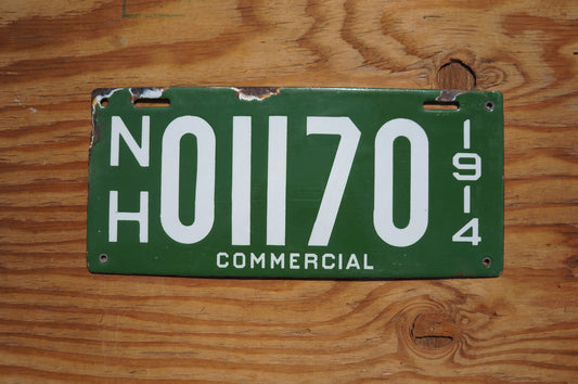 1914 New Hampshire PORCELAIN COMMERCIAL License Plate
