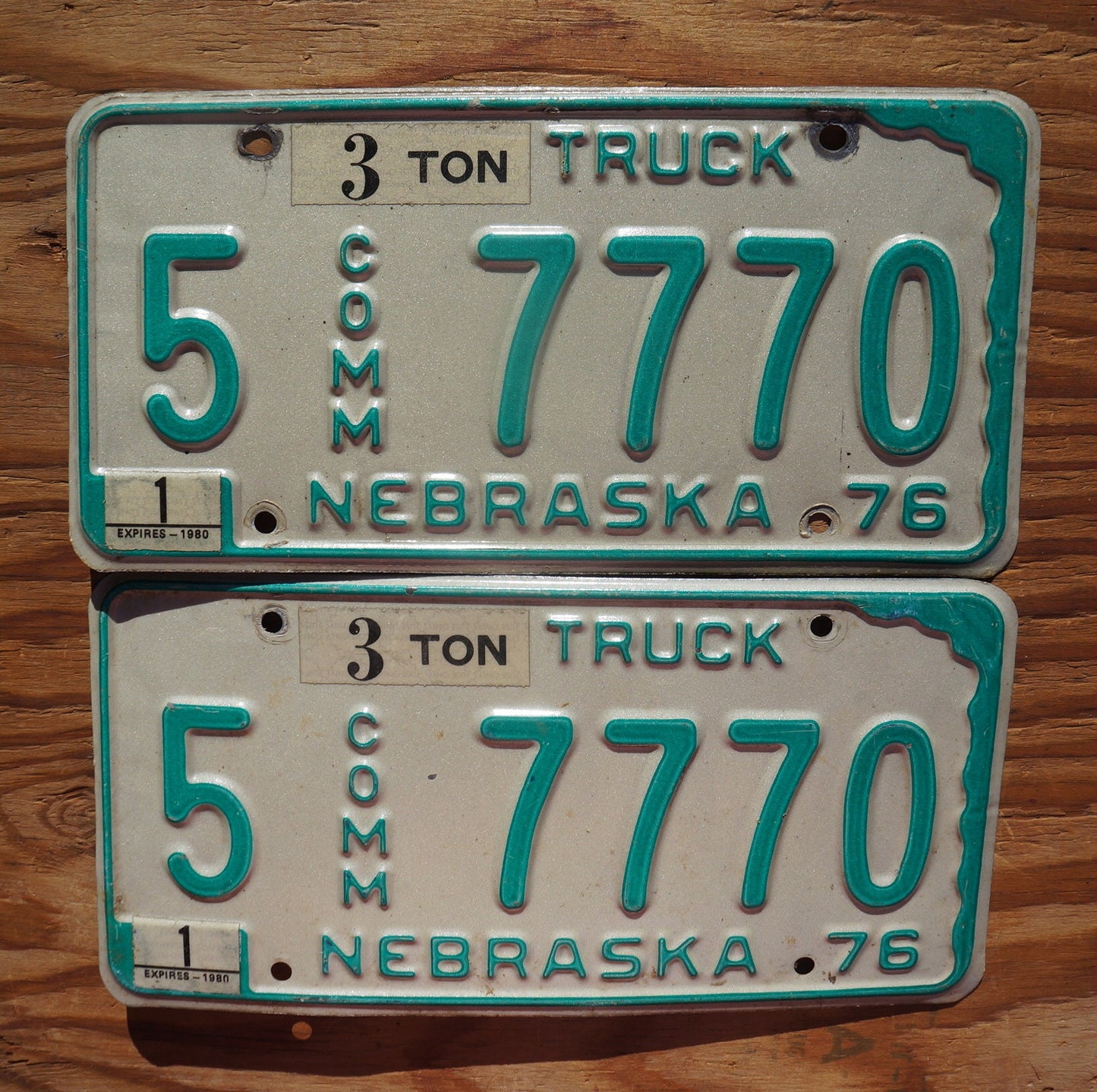 1976 Nebraska TRUCK License Plate PAIR / SET # 7770 - 3 Ton