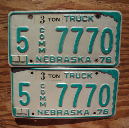 1976 Nebraska TRUCK License Plate PAIR / SET # 7770 - 3 Ton