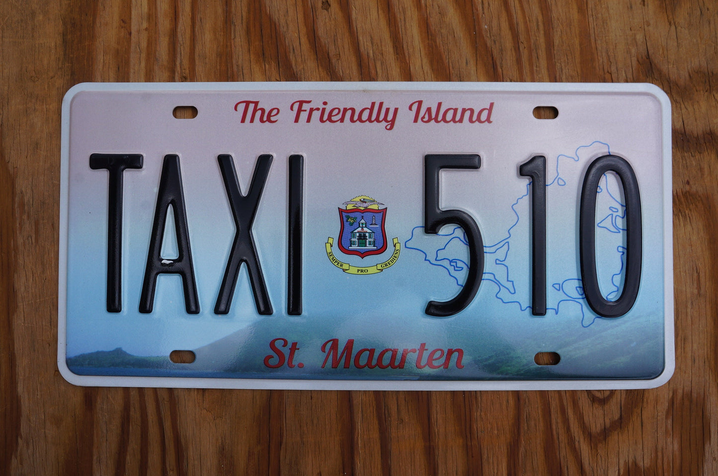 St Maarten License Plate # TAXI 510 The Friendly Island, part of Netherlands Caribbean island