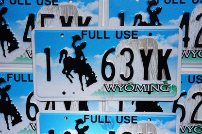 One or More Embossed WYOMING Cowboy & Horse Full Use DEALER License Plate