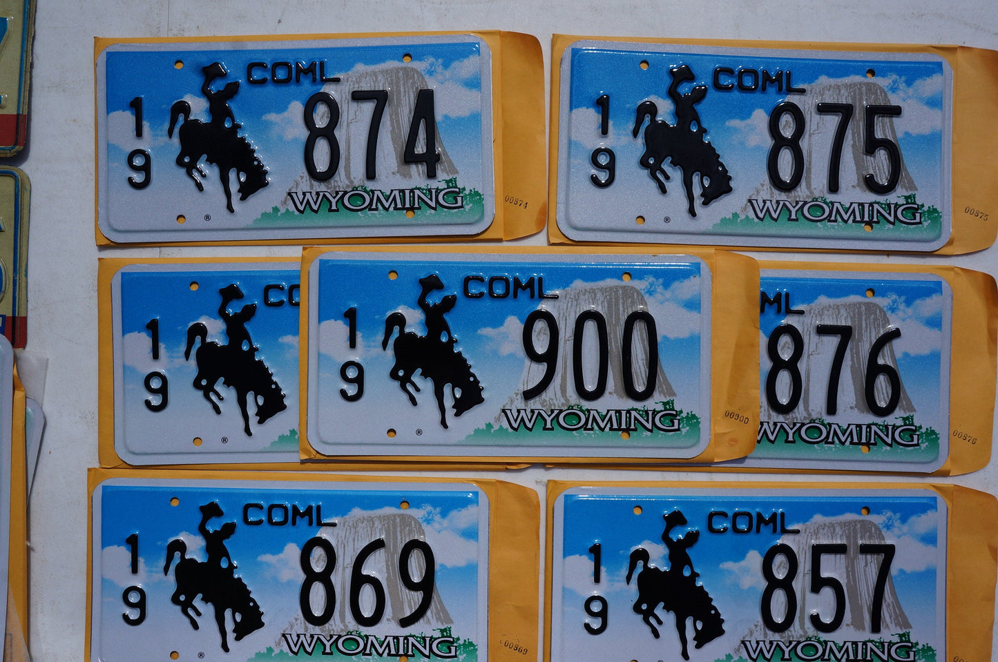 One or More Embossed WYOMING Cowboy & Horse Commercial License Plate + Envelope