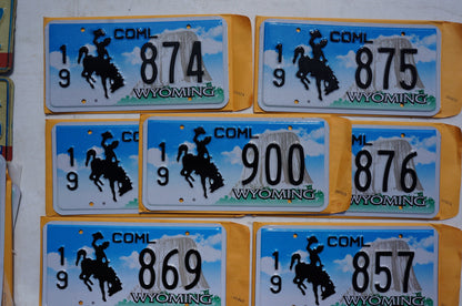 One or More Embossed WYOMING Cowboy & Horse Commercial License Plate + Envelope