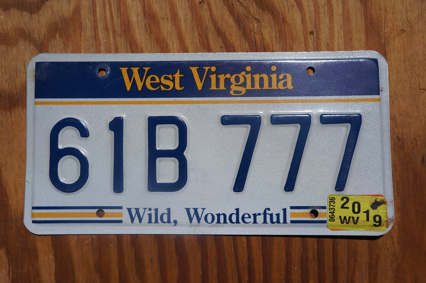 2019 West Virginia License Plate # 61B 777 - Wild, Wonderful