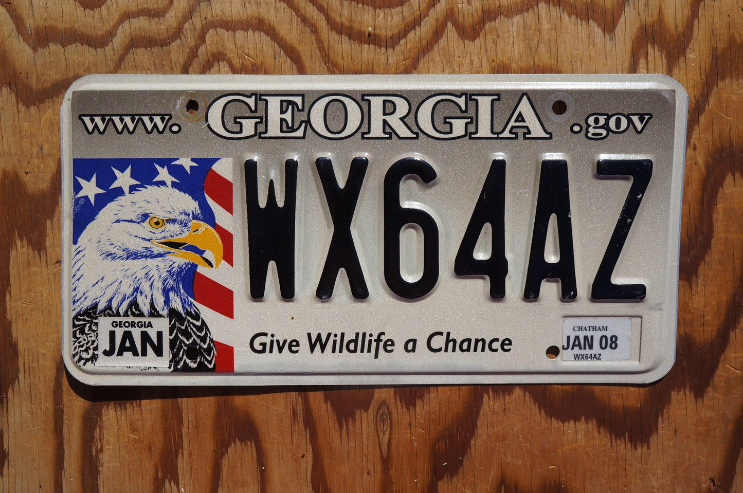 2008 Georgia WILDLIFE License Plate - Give Wildlife a Chance - Eagle and Flag