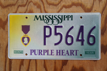 Mississippi PURPLE HEART Embossed License Plate