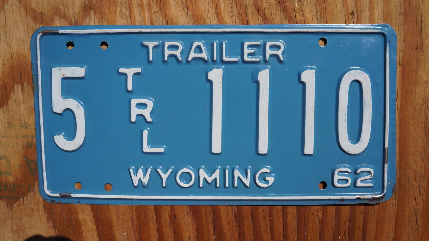 1962 Blue Wyoming Trailer TRL License Plate # 1110