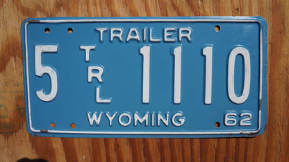 1962 Blue Wyoming Trailer TRL License Plate # 1110