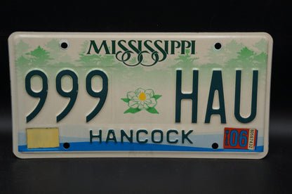 2006 Mississippi Embossed Green White Magnolia Flower License Plate # 999 HAU
