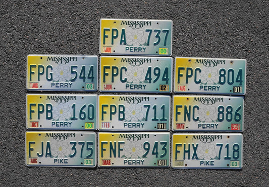 Mississippi Magnolia License Plates - Lot of 10 Graphic Tags